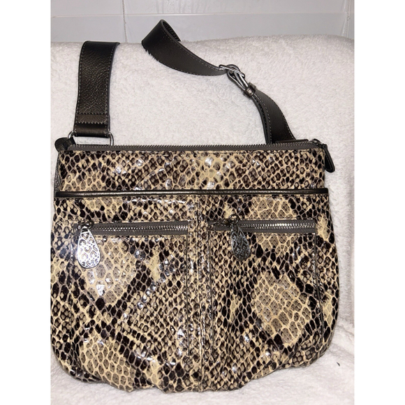 Brighton Womens Brown Snake Print Leather Adjustable Strap Crossbody Bag - Picture 3 of 11